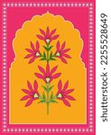 Jharoka , Mughal art , Decorative Indian beautiful Mughal illustration plant for print. Mughal vector background , isolated