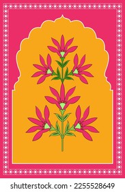 Jharoka , Mughal art , Decorative Indian beautiful Mughal illustration plant for print. Mughal vector background , isolated