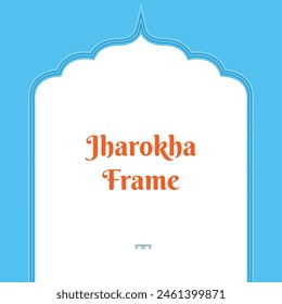 Jharokha vector illustration. Window architecture illustrations. Jharoka with Flying Birds. Rajasthani style Line art arch stroke vector. Ornament festival template islamic and hindu both