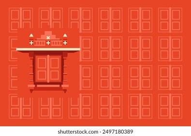 Jharokha - Window Elements against red wall - Stock Illustration as EPS 10 File