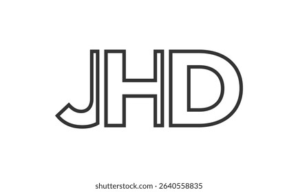 JHD logo design template with strong and modern bold text. Initial based vector logotype featuring simple and minimal typography. Trendy company identity ideal for businesses brand presence.