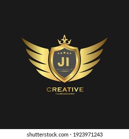 JI Abstract letter Initial shield logo design template. Premium nominal monogram business sign.