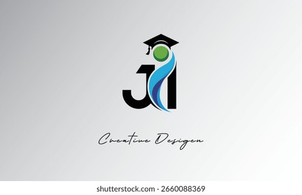 JI Creative Letter Logo com Boné de Graduação e Humano Abstrato - Educação Moderna e Aprendizagem Símbolo Design