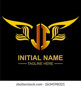 JI Golden Wing Emblem Logo with elegant gold wings, sleek and modern design. Ideal for branding, creative projects, luxury businesses, or artistic ventures.