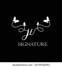 JI Handwritten initial letter, JI simple signature vector logo with butterfly shape variation, beauty, photography letter logo design. J I