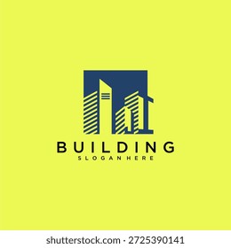 JI Anfangsbuchstaben Gebäude Logo für Immobilien mit quadratischem Design
