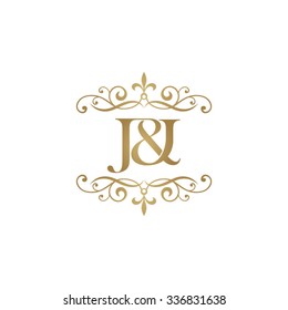 J&I Initial logo. Ornament ampersand monogram golden logo