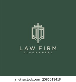 JI initial monogram for law firm with sword and shield logo image