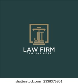 Logotipo de monograma inicial de JI para la firma de abogados con diseño de hitos en cuadrado creativo