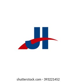 JI initial overlapping swoosh letter logo blue red