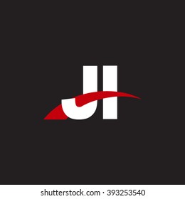 JI initial overlapping swoosh letter logo white red black background