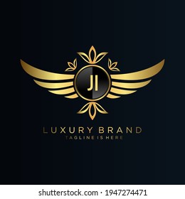 JI Letter Initial with Royal Template.elegant with crown logo vector, Creative Lettering Logo Vector Illustration.