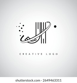 JI Orbit Monogram Logo - Futuristic Minimal Letter mark with Circular Line Art, Tech-Inspired Dots and Space Motion Concept for Modern Branding Identity (Logotipo de Monograma de Órbita JI - Marca de Letra Mínima Futurista com Linha de Arte Circular, Pontos Inspirados na Tecnologia e Conceito de Movimento Espacial para Identidade de Marca Moderna)