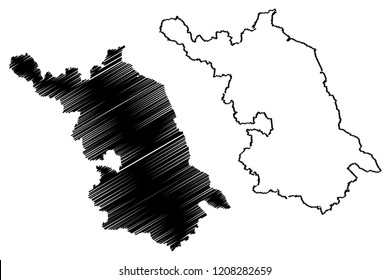 Jiangsu Province (Administrative divisions of China, China, People's Republic of China, PRC) map vector illustration, scribble sketch Kiangsu map