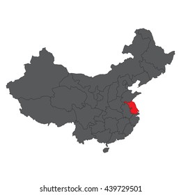 Jiangsu red map on gray China map vector