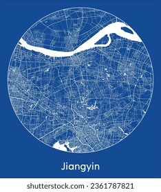 Jiangyin China Asia City Map blue print round Circle vector illustration