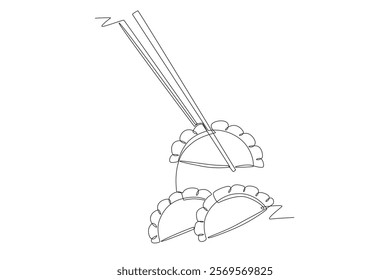 Jiaozi chinese dumplings concept one-line drawing