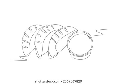 Jiaozi chinese dumplings concept one-line drawing