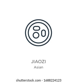 Jiaozi-Symbol. Dünne, lineare Jiaozi-Umrisssymbol einzeln auf weißem Hintergrund aus asiatischer Sammlung. Zeilenvektorzeichen, Symbol für Web und Mobile