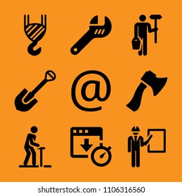 jib, couple, adjustable, set, marketing and hydraulic icon vector set. Flat vector design with filled icons. Designed for web and software interfaces