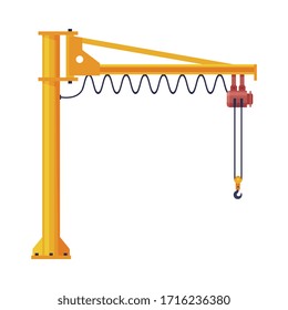 Jib Crane, Elevating Construction Equipment Flat Vector Illustration