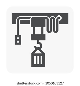 Jib crane icon, Also call jib arm consist of remote control, hoist lifting and rope. Machinery for transportation, manufacturing and production in factory or warehouse. Vector icon design. 