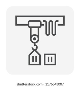 Jib crane icon, Also call jib arm consist of remote control, hoist lifting and rope. Machinery for transportation, manufacturing and production in factory or warehouse. Vector icon design. 64x64 px.