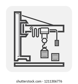 Jib crane icon, Also call jib arm consist of remote control, hoist lifting and rope. Machinery for transportation, manufacturing and production in factory or warehouse. Vector icon design. 
