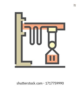 Jib crane icon, Also call jib arm consist of remote control, hoist lifting and rope. Machinery for transportation, manufacturing and production in factory or warehouse. Vector icon design. 64x64 px.