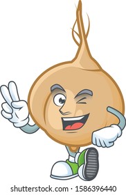 Jicama Character cartoon style with two fingers