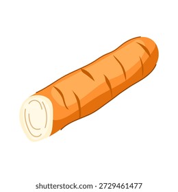Jicama raiz vegetal aparecendo como uma ilustração, com uma casca de laranja e um interior branco crocante, representando alimentação saudável e conceitos de produtos frescos