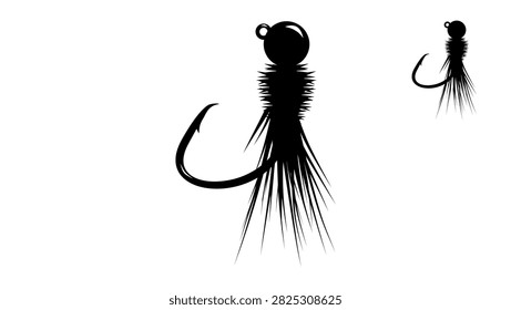 Jig Bead Head Jig Nymph Fly Barbed, black isolated vector silhouette