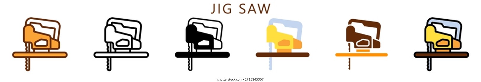 Jig Saw Multi Style Icon, Flat, Line, Glyph, Lineal, Dual Tone. Relate To Carpentry, Wood Industry. Use For Modern Concept, Ui, Ux Web And App Development.