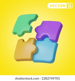 conjunto de iconos vectoriales 3D de rompecabezas, en un fondo amarillo