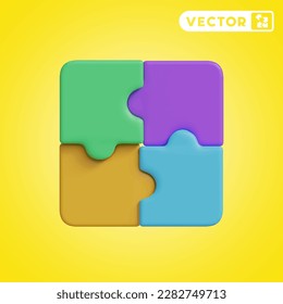 jigsaw 3D vector icon set, on a yellow background