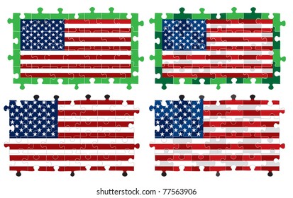 Jigsaw American flags in vector format.