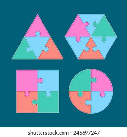 Jigsaw arrange to geometry shape. Vector template for web design, diagram or print media 