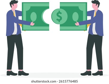 Jigsaw banknotes and Connection. Planning and solving financial puzzles, business metaphor of a joint venture, partnership or teamwork

