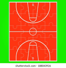 Jigsaw of basketball field. vector