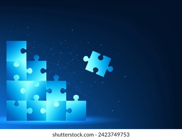 Jigsaw is being put together one piece at a time. Shows working together as a team. To plan a harmonious business strategy unity and cooperation and business growth goals