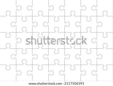 Jigsaw blank template or cutting guidelines of 35 pieces, 7 x 5 tiles vector puzzle game