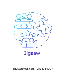 Jigsaw blue gradient concept icon. Cooperative learning, methodology. Teamwork, cooperation. Round shape line illustration. Abstract idea. Graphic design. Easy to use in infographic, presentation