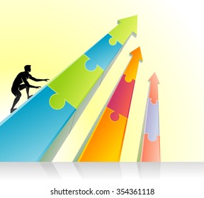 Jigsaw Business Arrow Direction-Business concept illustration of growth or successful path choices.