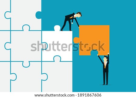 Jigsaw and Business teamwork, Vector illustration in flat style