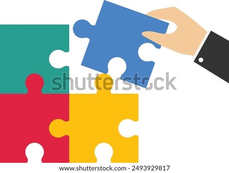 Jigsaw and Business teamwork, Vector illustration in flat style

