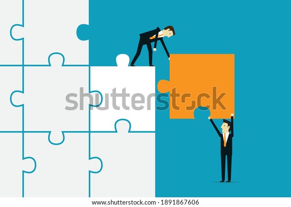 Jigsaw and Business teamwork, Vector illustration\
in flat style