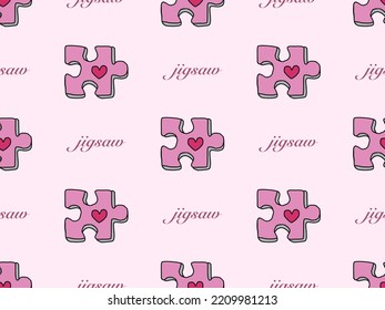 Jigsaw cartoon character seamless pattern on pink background