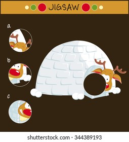 Jigsaw for children - reindeer in igloo- three options (vector)