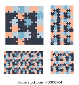 Jigsaw colorful puzzle four vector templates set of different size