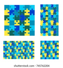 Jigsaw colorful puzzle four vector templates set of different size